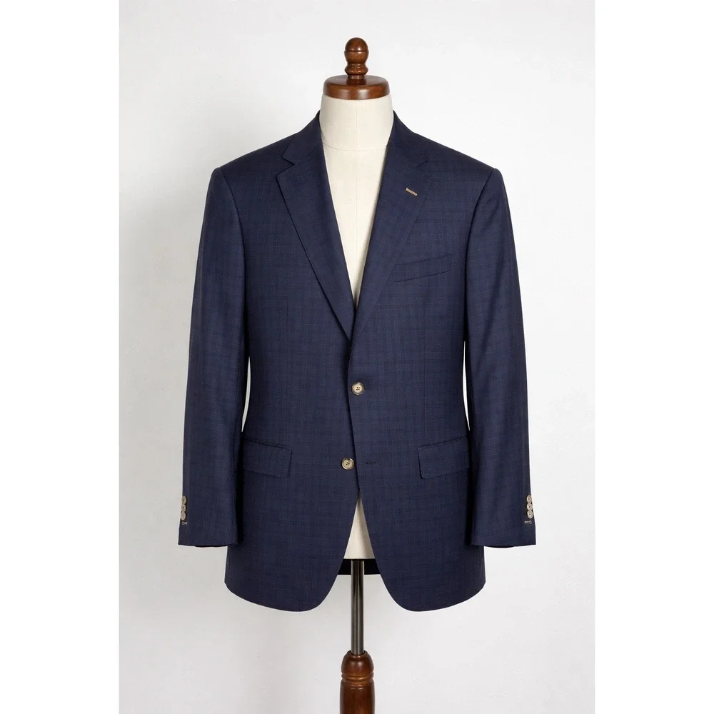 J. Hilburn Vitale Barberis Canonico Wool Blazer‎ Navy Plaid 47L Classic Fit